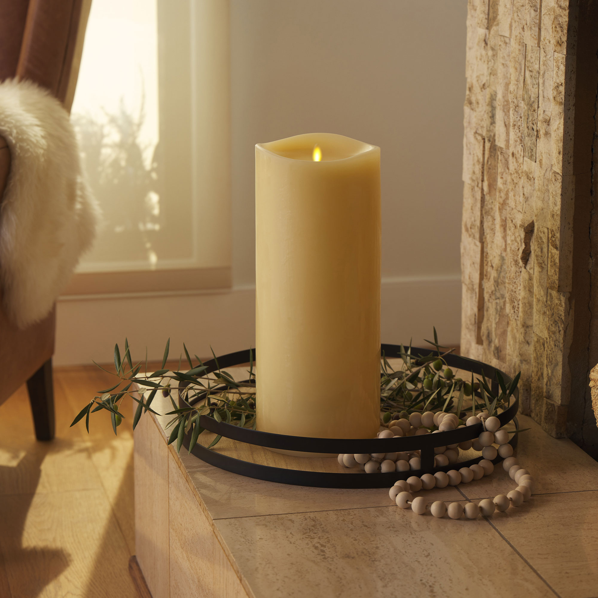 sm-image-cd42c93bd4afd359fb918306 Ivory Flameless Candle Grand Pillar - Melted Top - 6.25" Width