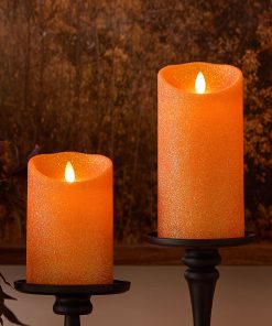 Russet Orange Glitter Flameless Candle Pillar