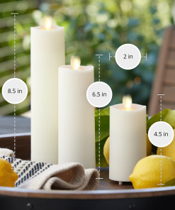 Pearl Ivory Outdoor Flameless Candle Slim Pillar - Melted Top - 2