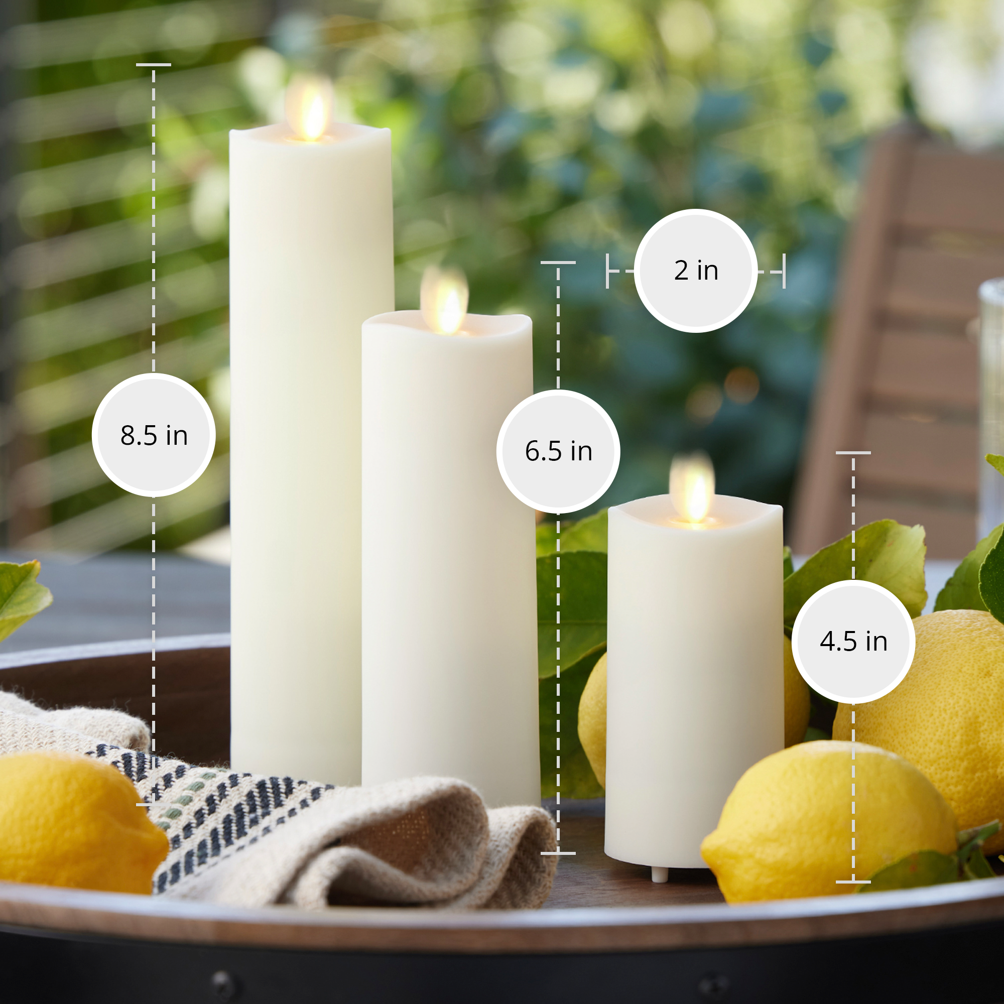 sm-image-cef0ad71a1431695462e94fc Pearl Ivory Outdoor Flameless Candle Slim Pillar - Melted Top - 2" Width