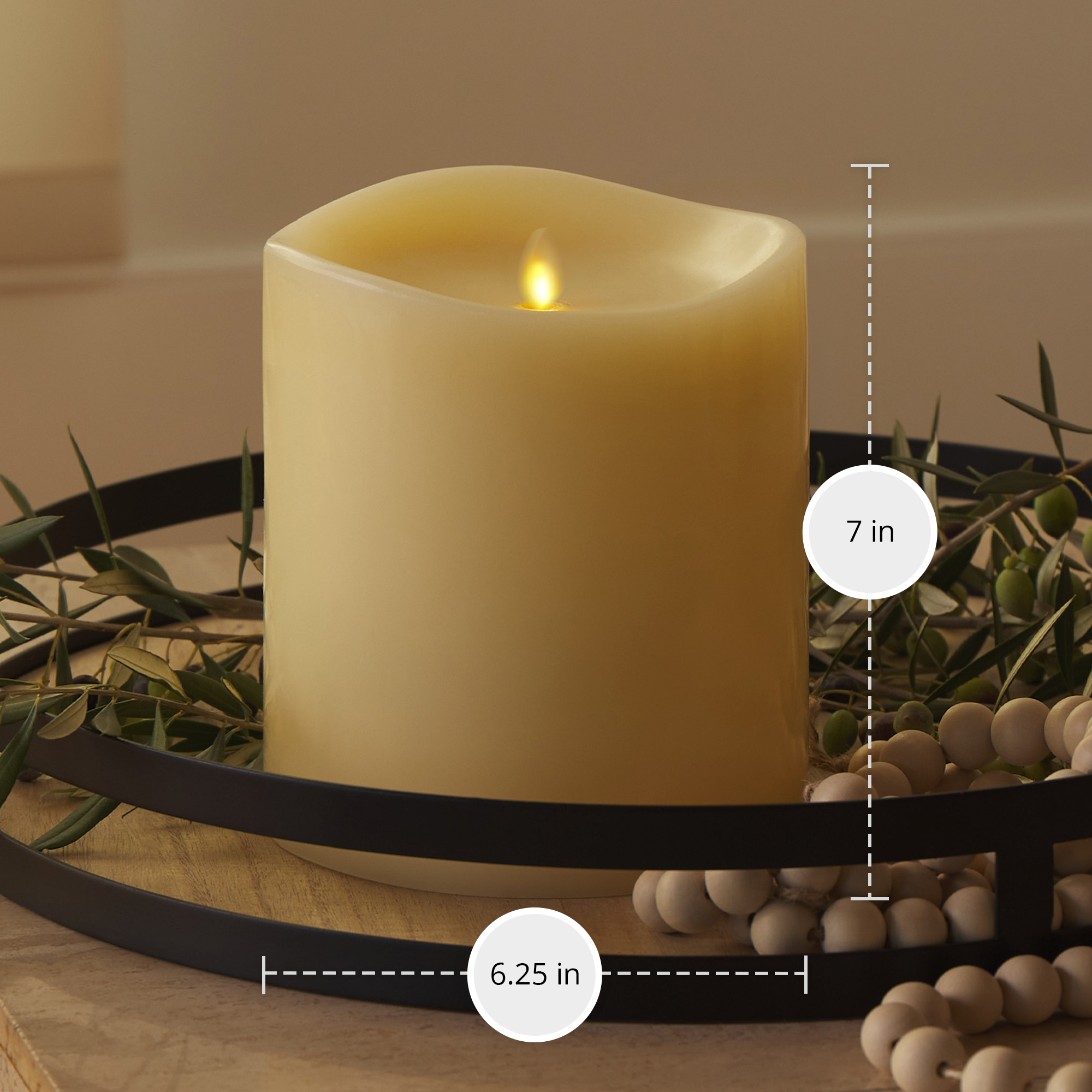 sm-image-cf10759ef8153151bdc06f02 Ivory Flameless Candle Grand Pillar - Melted Top - 6.25" Width