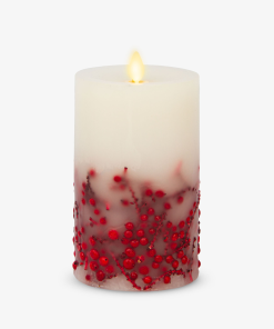 Embedded Red Berries Flameless Candle Pillar