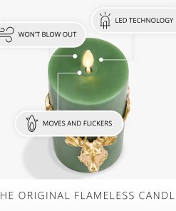 Holiday Green Reindeer Flameless Candle Pillar