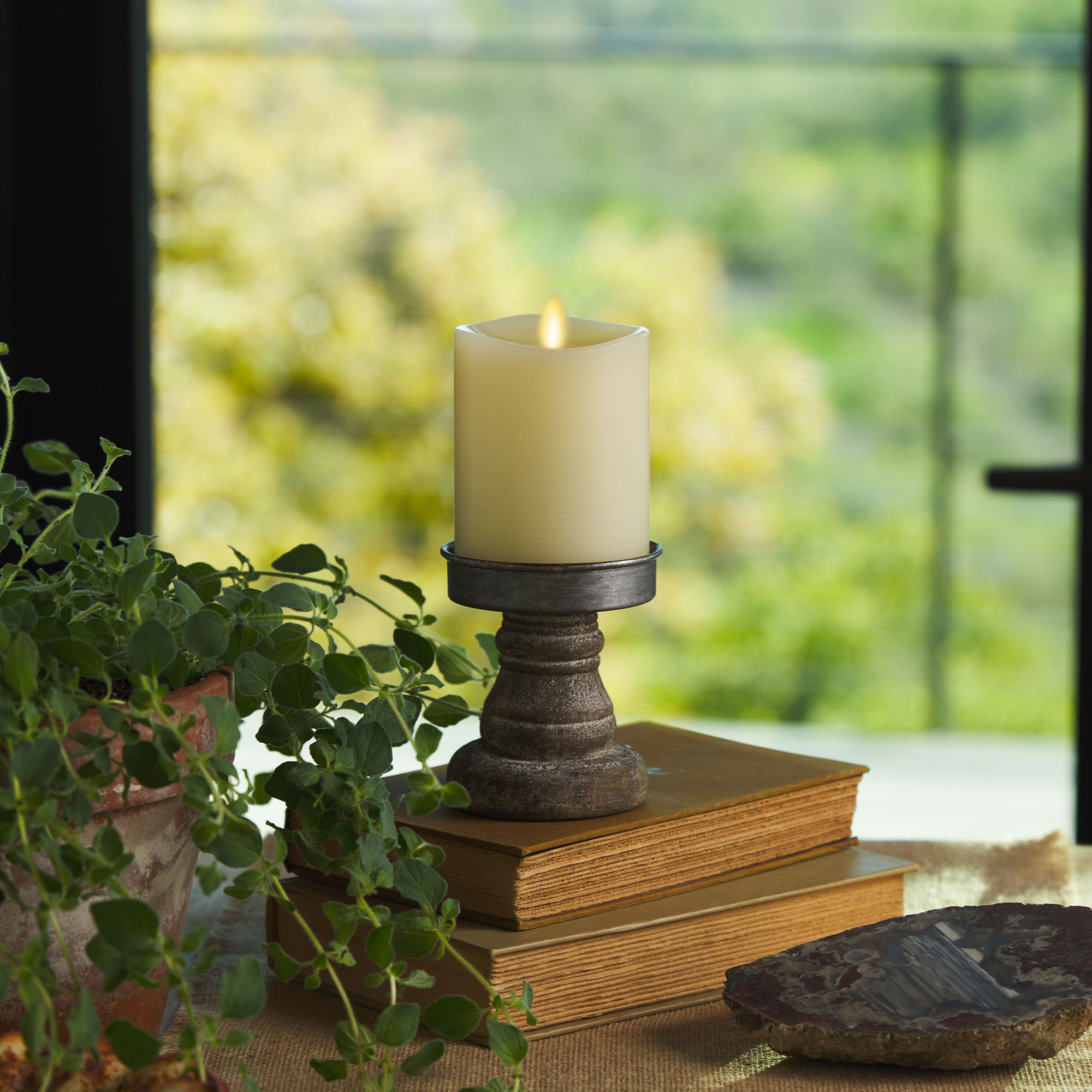 sm-image-d111a930997857496de7787e Ivory Flameless Candle Pillar - Melted Top - 3" Width