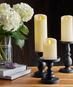 Ivory Flameless Candle Pillar - Scallop Top Vanilla Scented - 3” Width