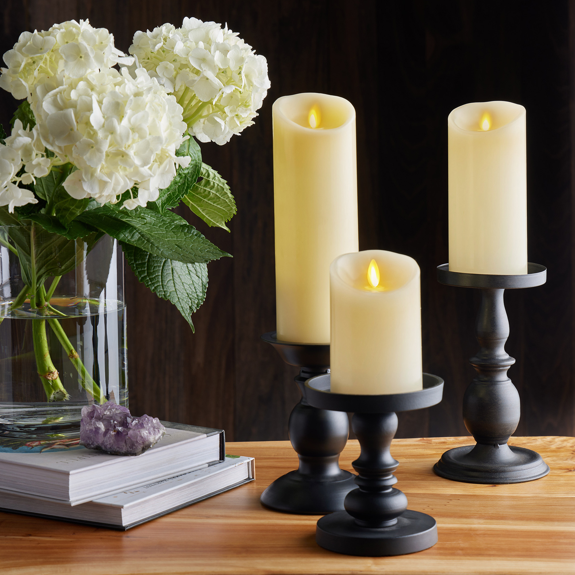 sm-image-d1badaa83f37b59184596aed Ivory Flameless Candle Pillar - Scallop Top Vanilla Scented - 3” Width