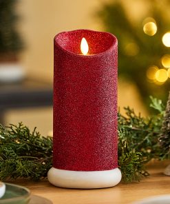 Holiday Red Glitter Flameless Candle Pillar