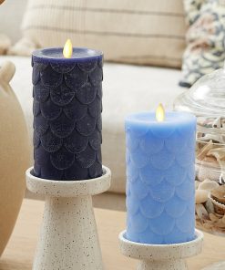 Cornflower Embossed Fish Scale Flameless Candle Pillar