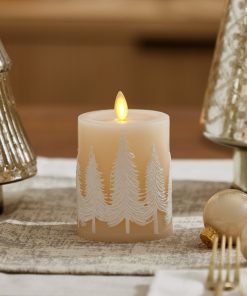White Swan Embossed Trees Flameless Candle Pillar