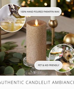 Gold Glitter Flameless Candle Pillar
