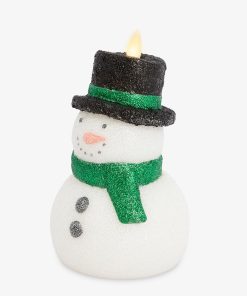 White Glitter Flameless Candle Snowman