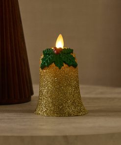 Gilded Gold Glitter Holiday Bell Flameless Candle