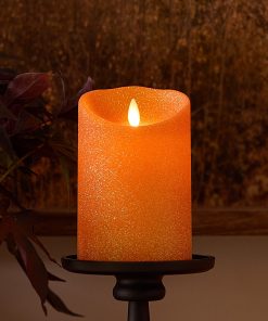 Russet Orange Glitter Flameless Candle Pillar