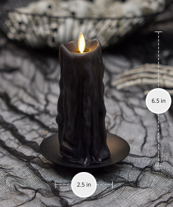 Black Heavy Wax Drip Flameless Candle Slim Pillar