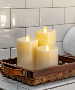 Ivory Flameless Candle Pillars with Remote - Melted Top - Set of 3