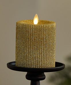 Rich Gold Glitter Ribbed Flameless Candle Pillar