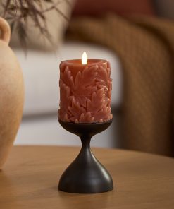Caramel Café Embossed Leaves Flameless Candle Pillars