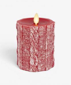 Holiday Red Sweater Knit Flameless Candle Pillar