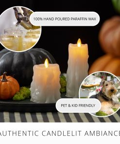 White Heavy Wax Drip Flameless Candle Slim Pillar