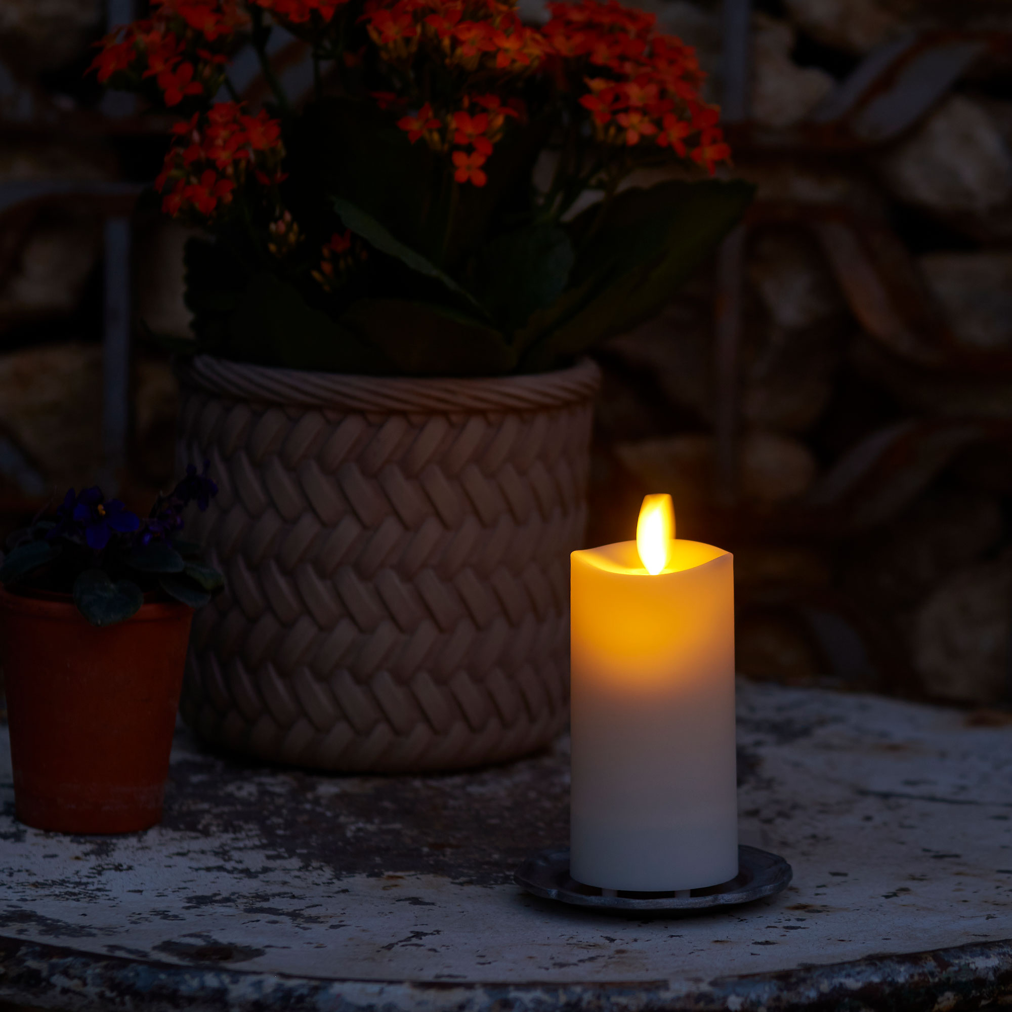 sm-image-d6c1b3de218ebc755e549f18 Pearl Ivory Outdoor Flameless Candle Slim Pillar - Melted Top - 2" Width
