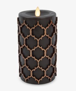 Black Embossed Fretwork Flameless Candle Pillar