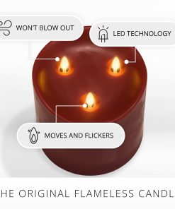 Burgundy Flameless Candle Tri-Flame Grand Pillar - Melted Top