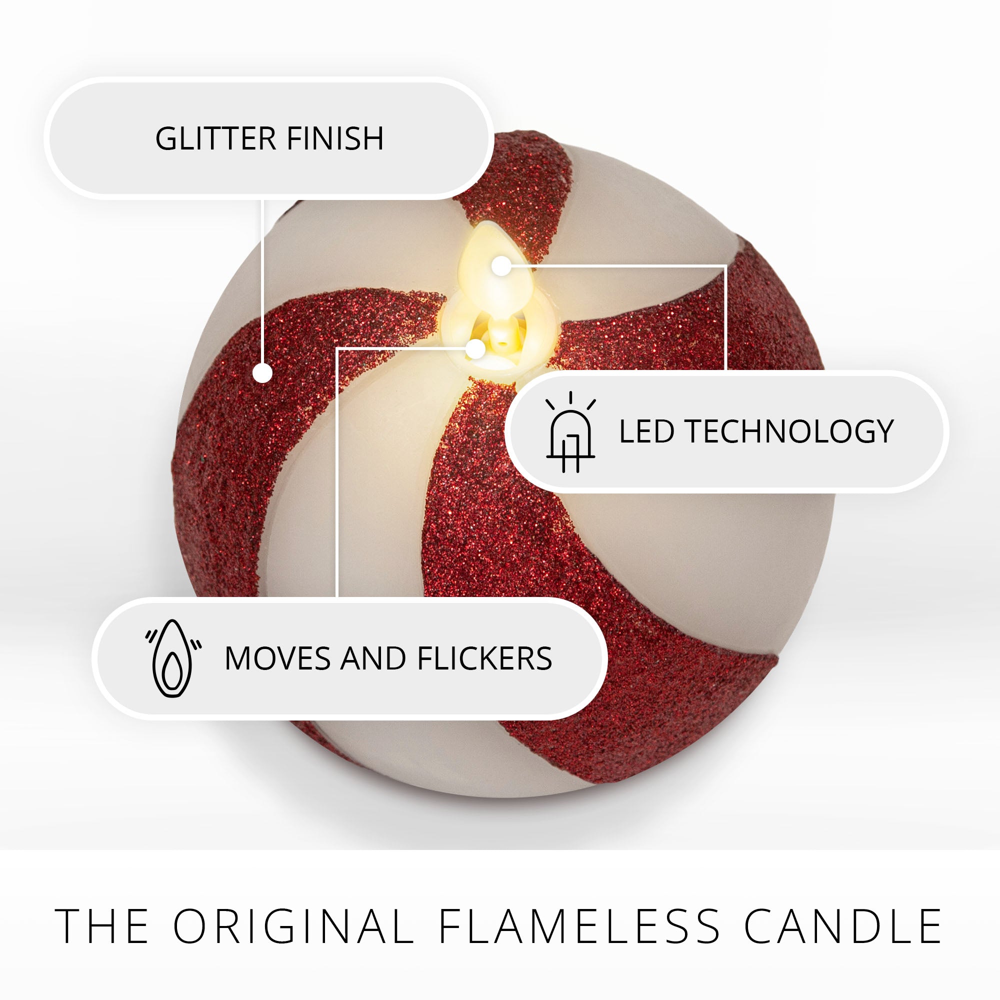 sm-image-d7ff133e1408111be6bed255 Red Candy Cane Glitter Stripe White Flameless Candle Sphere