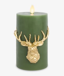 Holiday Green Reindeer Flameless Candle Pillar
