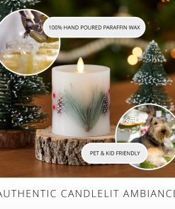 Embedded Pine, Berries & Pinecones Flameless Candle Pillar
