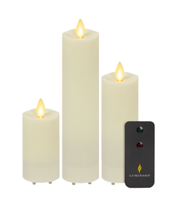 Set of 3 Pearl Ivory Outdoor Flameless Candle Slim Pillars with Remote - Melted Top