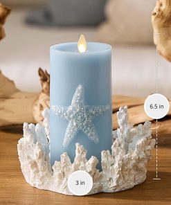 Soft Chambray Embossed Starfish Flameless Candle Pillar