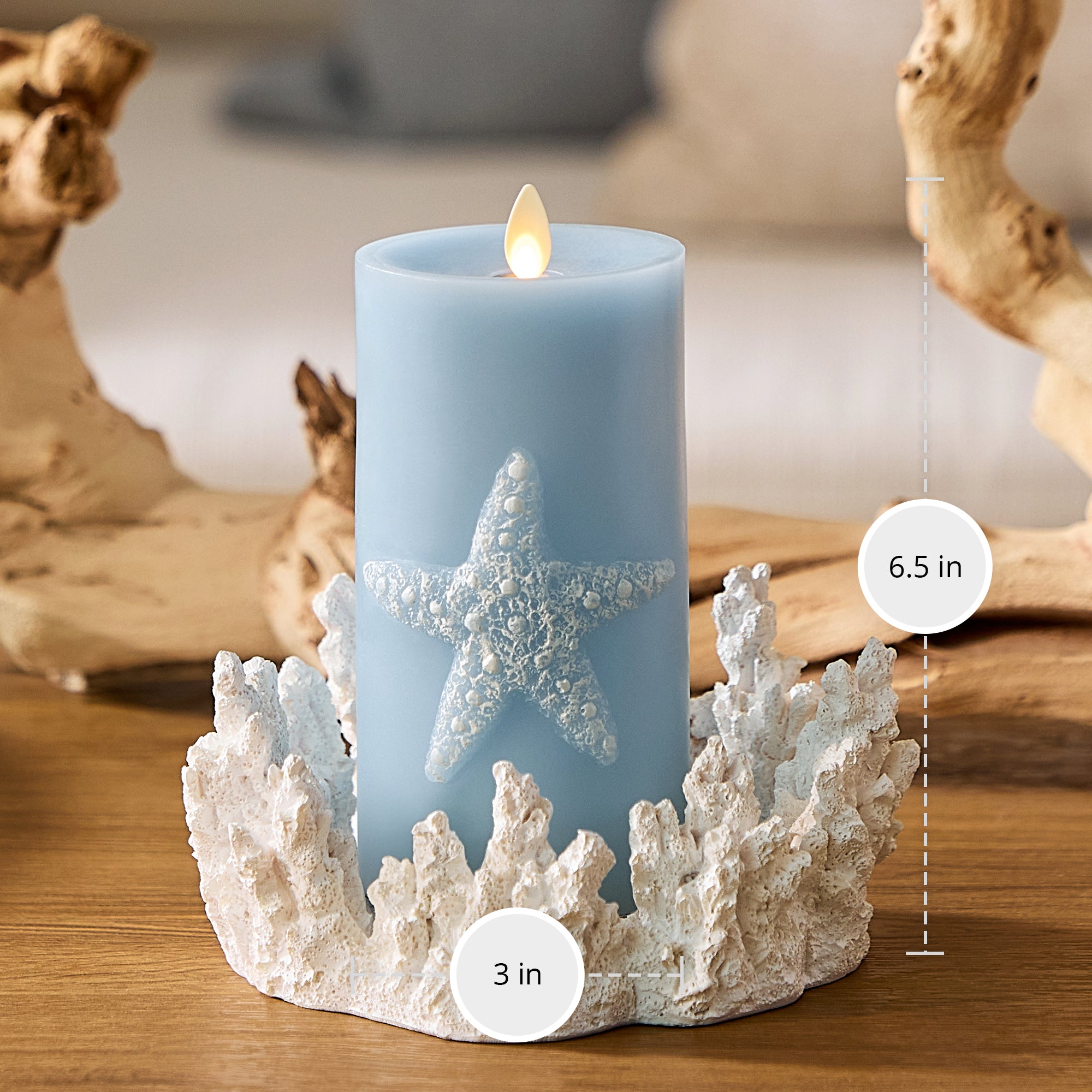 sm-image-d913dead4d47237f5498f48f Soft Chambray Embossed Starfish Flameless Candle Pillar