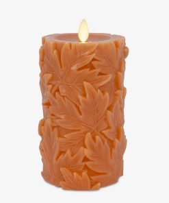 Marmalade Embossed Leaves Flameless Candle Pillars