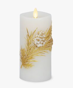 Embossed White Pinecone Flameless Candle Pillar