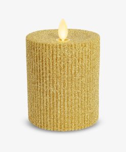 Rich Gold Glitter Ribbed Flameless Candle Pillar