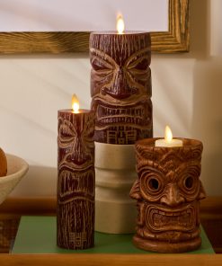 Cherry Mahogany Chalky Fretwork Tiki Flameless Candle Pillar