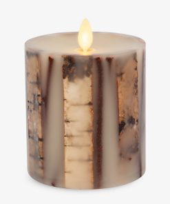 Ivory Embedded Birch and Twigs Flameless Candle Pillar