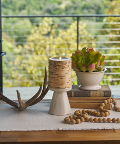 Real Birch Wood Flameless Candle Pillar - Recessed Top - 4