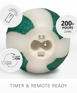 Green Candy Cane Glitter Stripe Flameless Candle Sphere