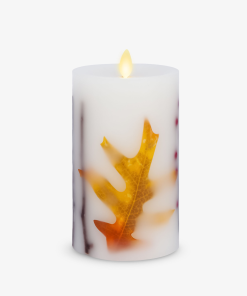 Embedded Fall Leaves & Twigs Flameless Candle Pillar