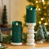 Holiday Green Glitter Flameless Candle Pillar