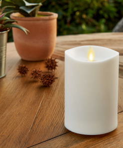 Pearl Ivory Outdoor Flameless Candle Pillar - Melted Top - 3.25