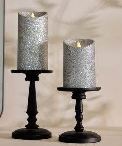 Brilliant Silver Glitter Flameless Candle Pillars
