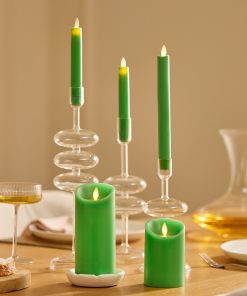 Vibrant Green Flameless Candle Pillar - Scallop Top - 3" Width