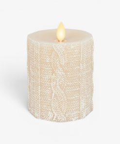White Swan Sweater Knit Flameless Candle Pillar