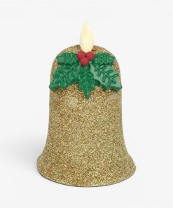 Gilded Gold Glitter Holiday Bell Flameless Candle