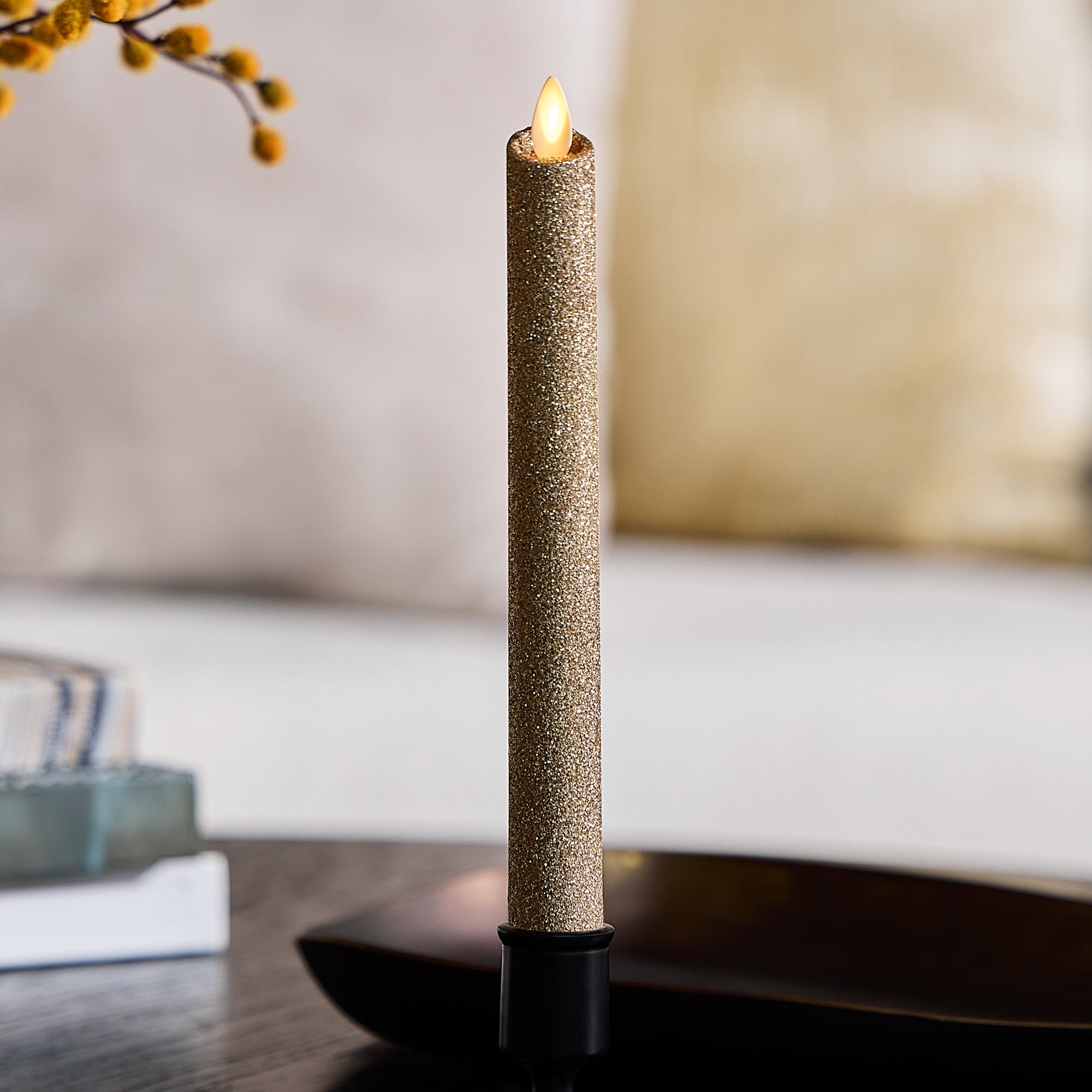 sm-image-e125560b1fb90c531393fbdc Champagne Glow Glitter Flameless Candle Taper