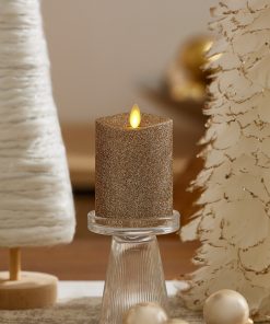 Gold Glitter Flameless Candle Pillar