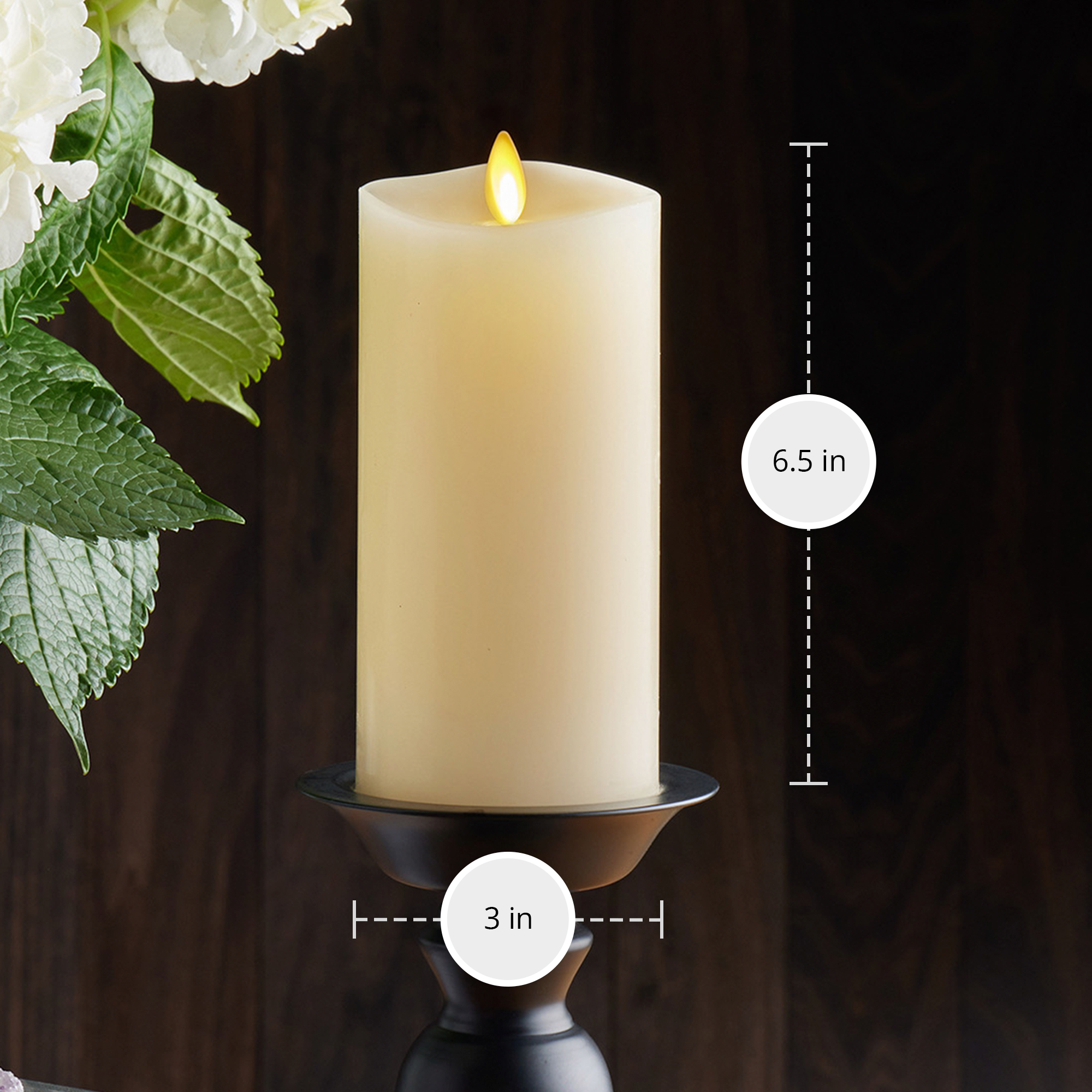 sm-image-e2558064982963cb8d56e838 Ivory Flameless Candle Pillar - Melted Top - 3" Width