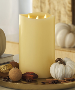 Ivory Flameless Candle Tri-Flame Grand Pillar - Melted Top